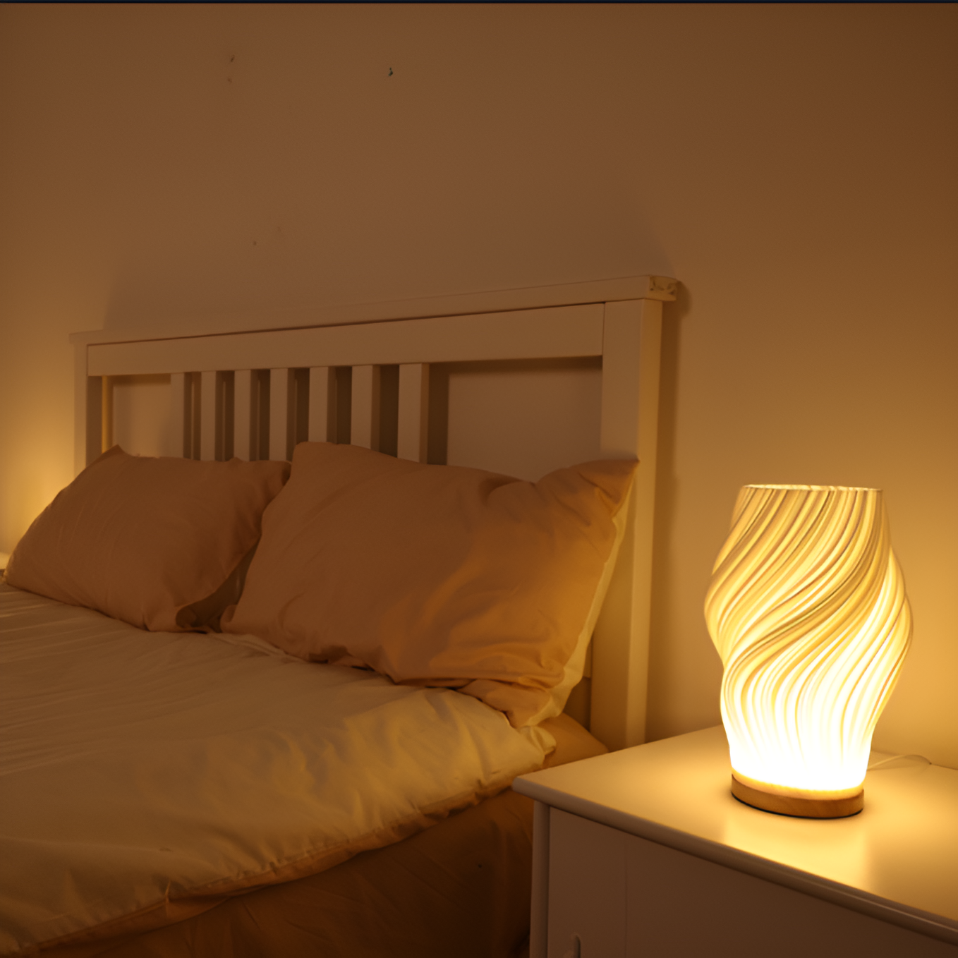 Fluessa | Soft Wave-Inspired LED Lamp – Cream Surface &amp; Dimmable Glow for Cozy Corners