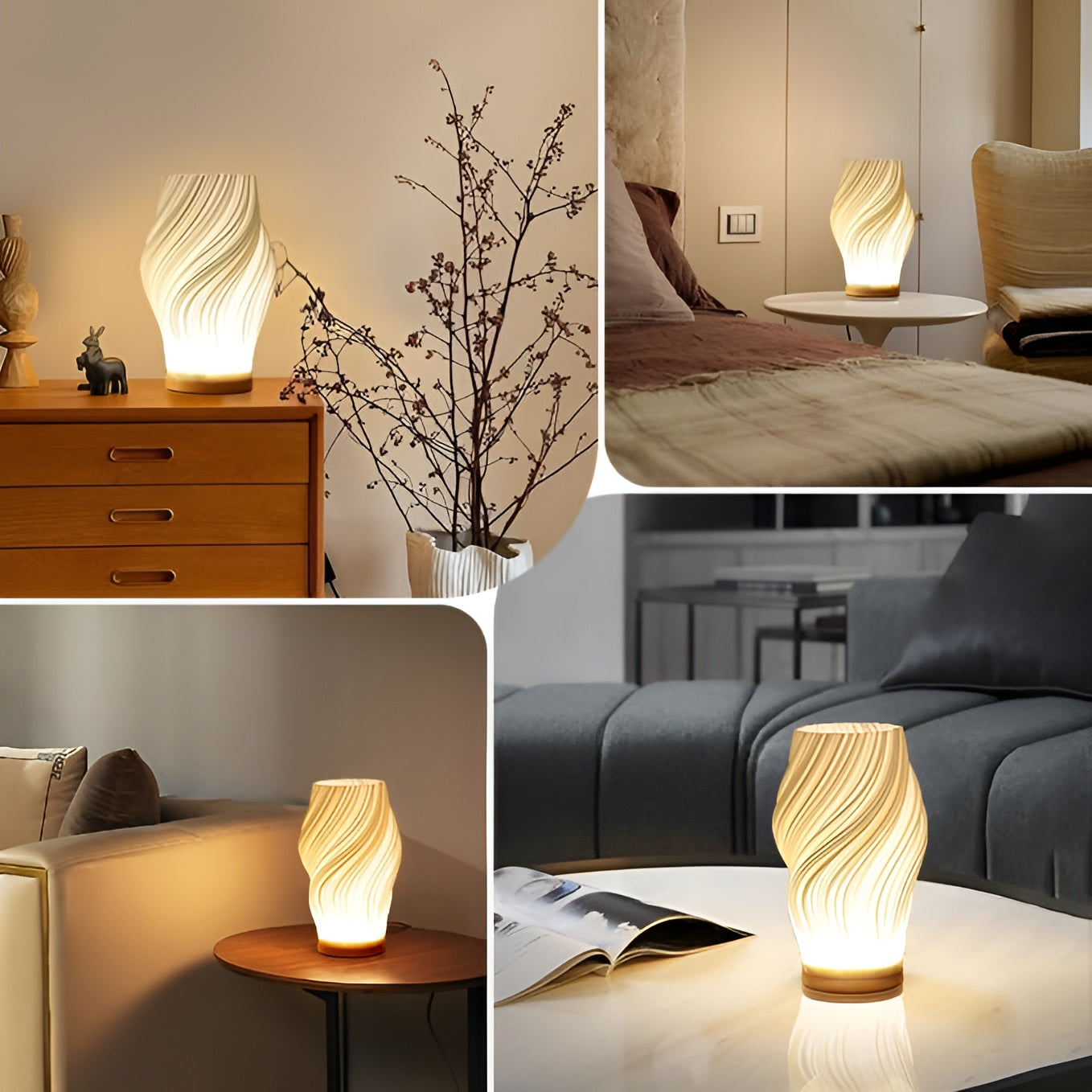Fluessa | Soft Wave-Inspired LED Lamp – Cream Surface &amp; Dimmable Glow for Cozy Corners