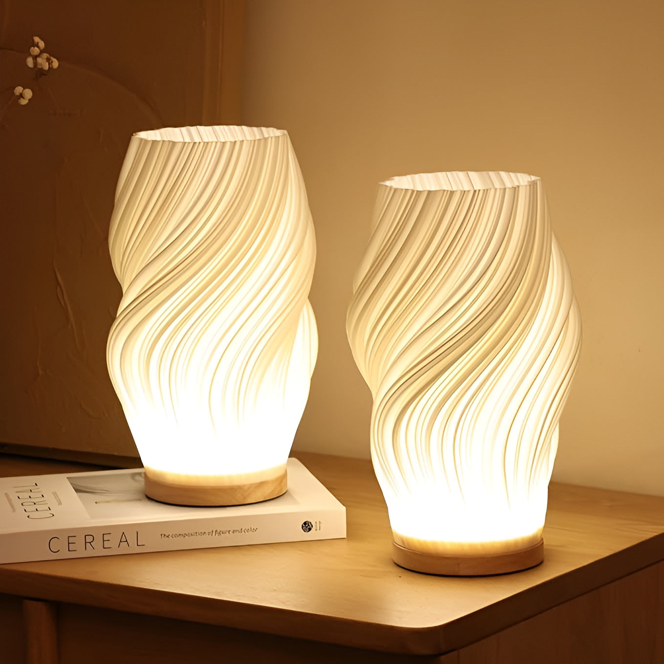 Fluessa | Soft Wave-Inspired LED Lamp – Cream Surface &amp; Dimmable Glow for Cozy Corners